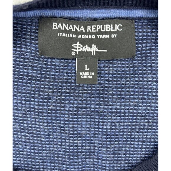 BANANA REPUBLIC Sweater Mens Large Blue 100% Merino Wool Italian Yarn By Baruffa - Picture 5 of 11